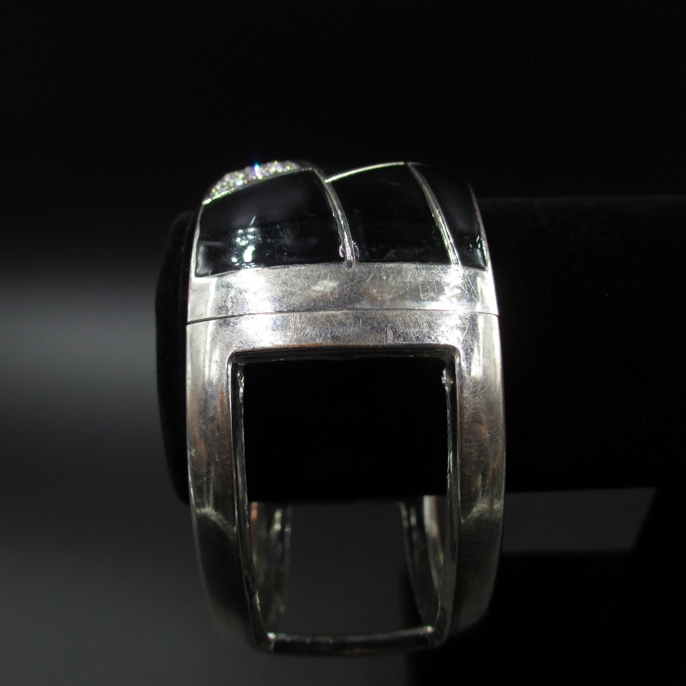 Vintage Silver & Black Crystal Rustic Bracelet - Picture 2 of 8